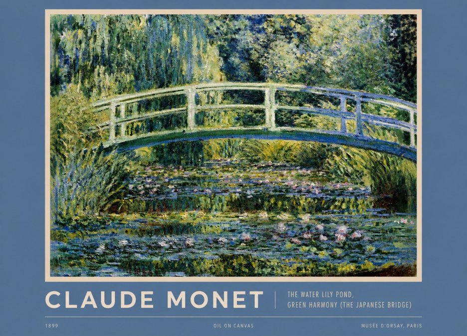 Monet The Water Lily Pond, Green Harmony (the Japanese Bridge) No2 - Plakát