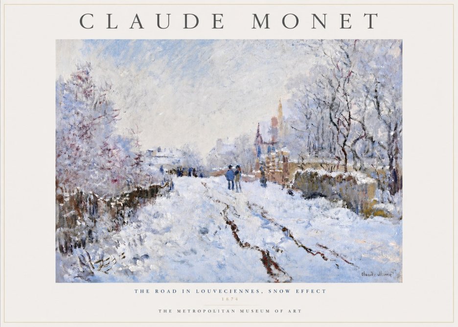 Monet The Road in Louveciennes, Snow Effect No3 - Plakát