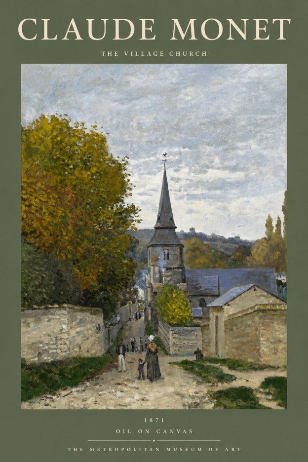 Monet The Village Church No2 - Plakát
