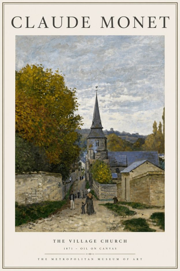 Monet The Village Church No3 - Plakát