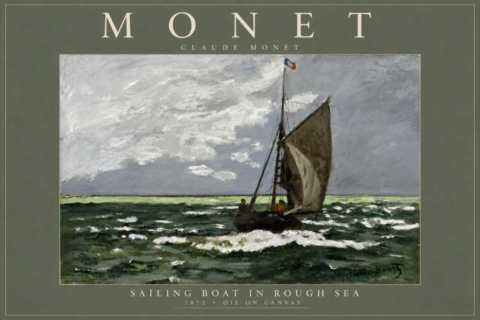 Monet Sailing Boat in Rough Sea No4 - Plakát