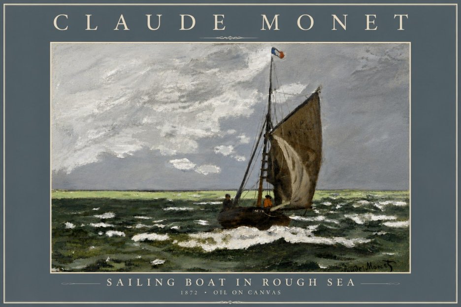Monet Sailing Boat in Rough Sea No6 - Plakát