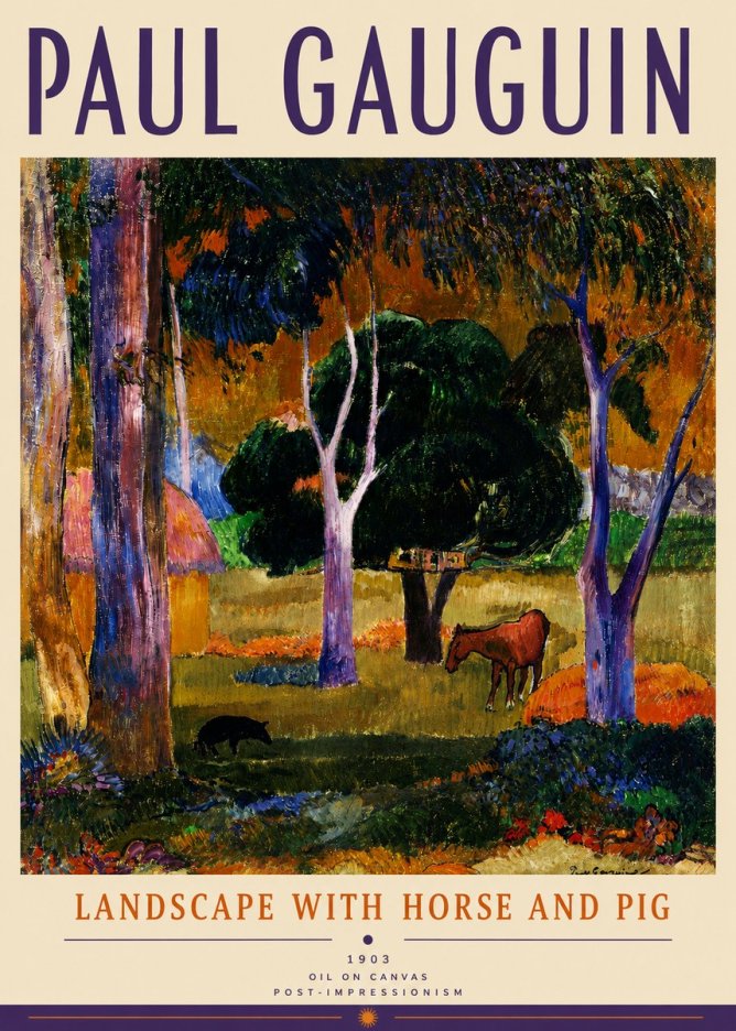 Paul Gauguin Landscape with Horse and Pig No5 - Plakát