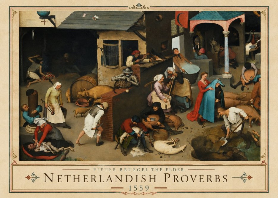 Pieter Bruegel Netherlandish Proverbs VI No1 - Plakát