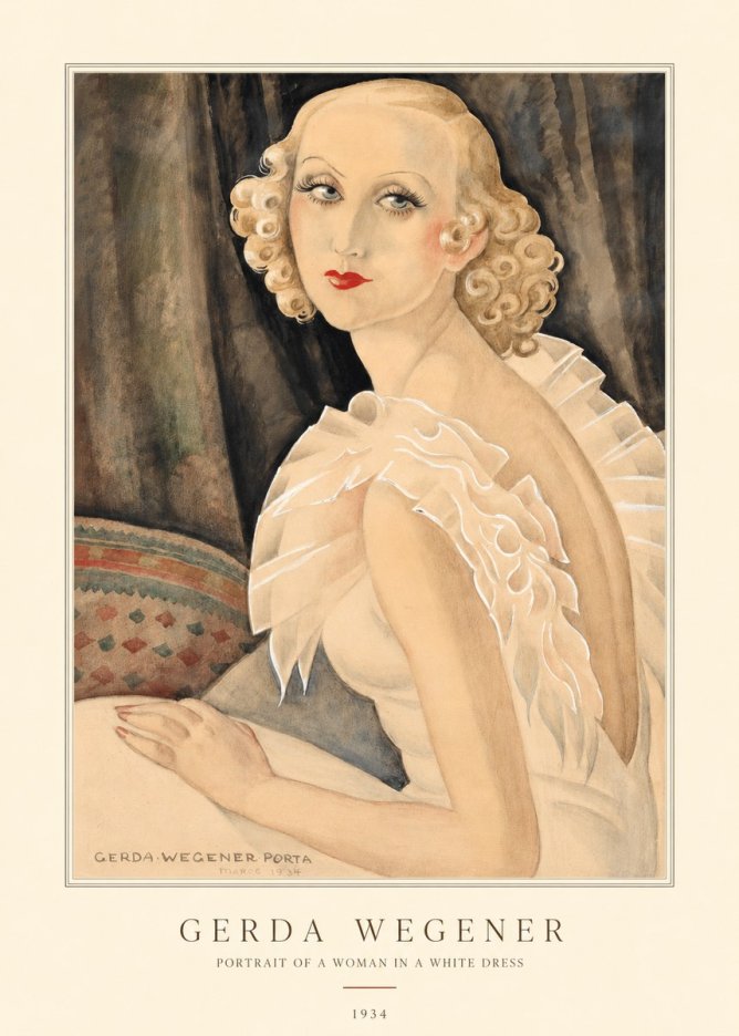 Gerda Wegener Portrait of a Woman in a White Dress No4 - Plakát