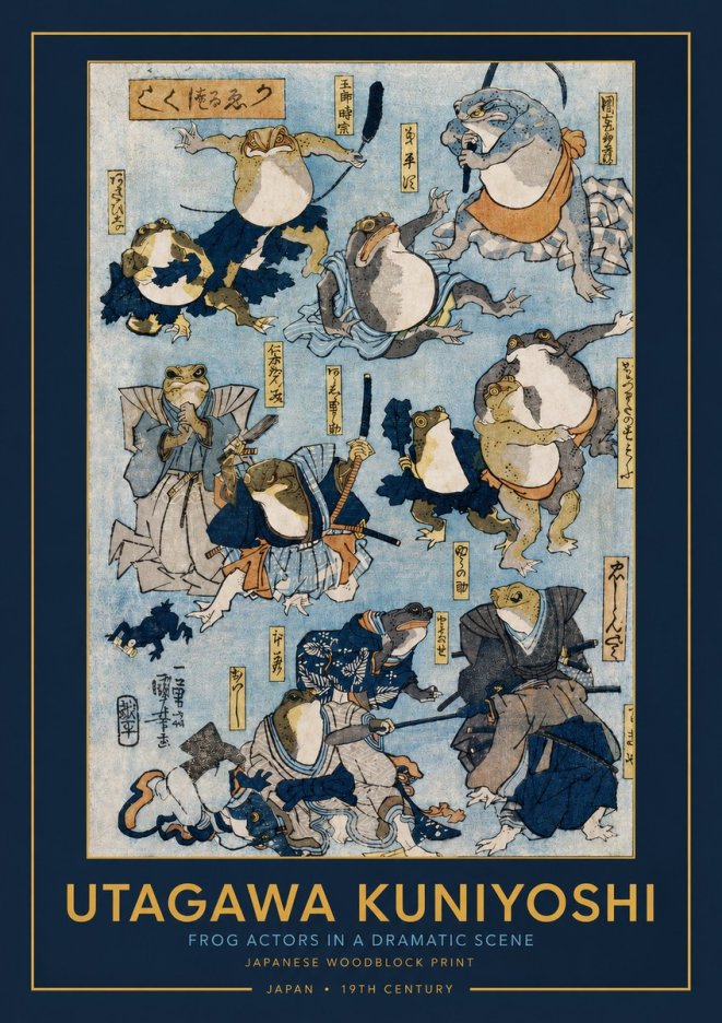 Utagawa Kuniyoshi Frog Actors in a Dramatic Scene No3 - Plakát