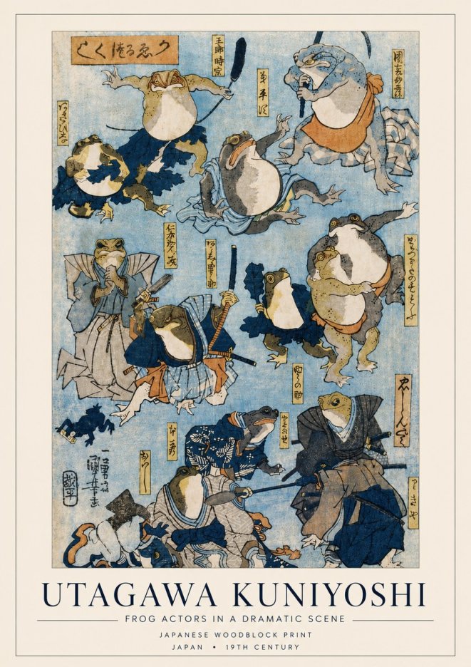 Utagawa Kuniyoshi Frog Actors in a Dramatic Scene No4 - Plakát