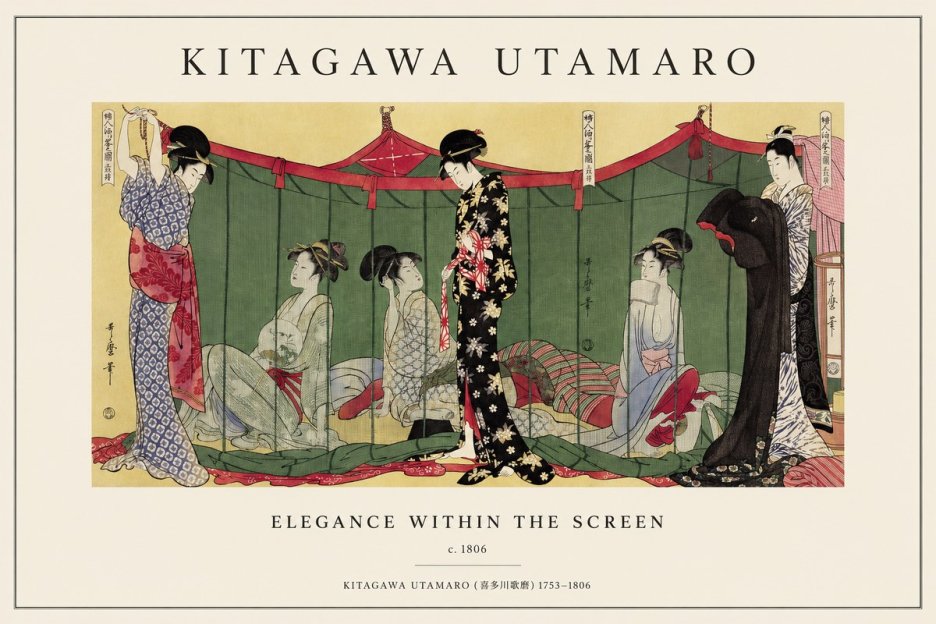 Kitagawa Utamaro Elegance Within the Screen No1 - Plakát
