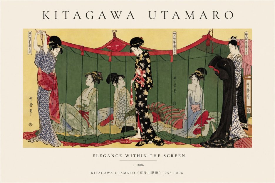 Kitagawa Utamaro Elegance Within the Screen No3 - Plakát