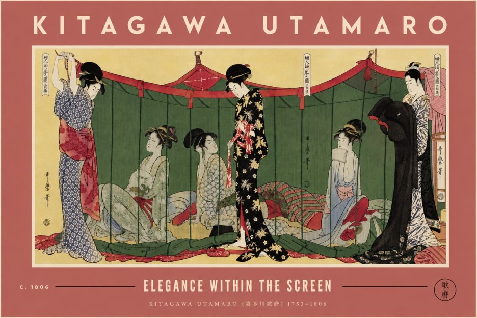 Kitagawa Utamaro Elegance Within the Screen No4 - Plakát