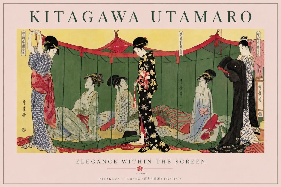 Kitagawa Utamaro Elegance Within the Screen No6 - Plakát