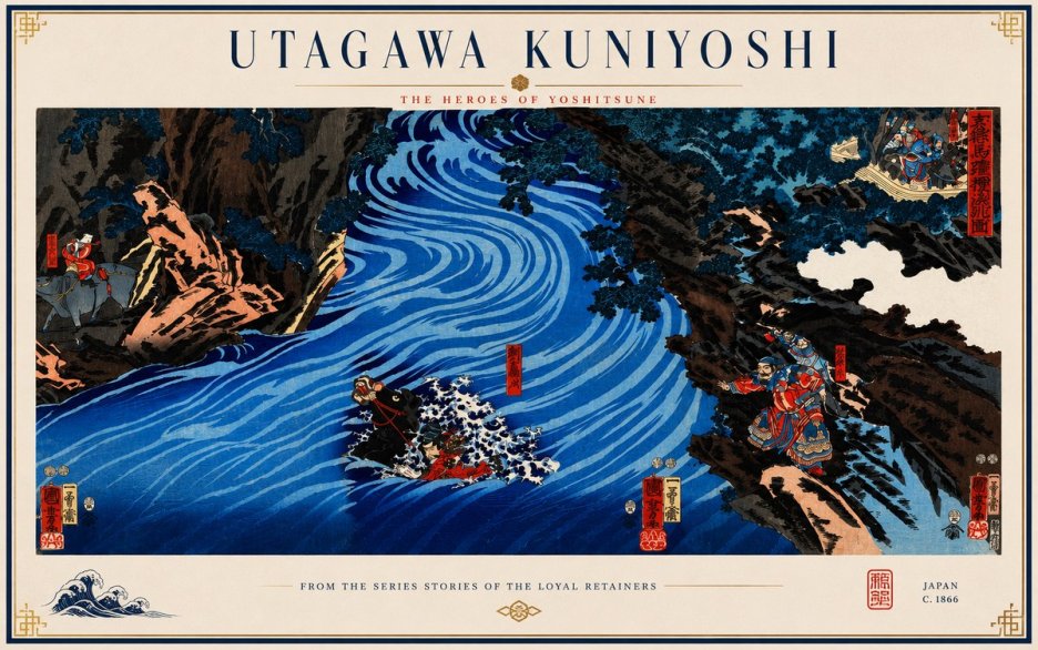 Utagawa Kuniyoshi The Heroes of Yoshitsune No3 - Plakát