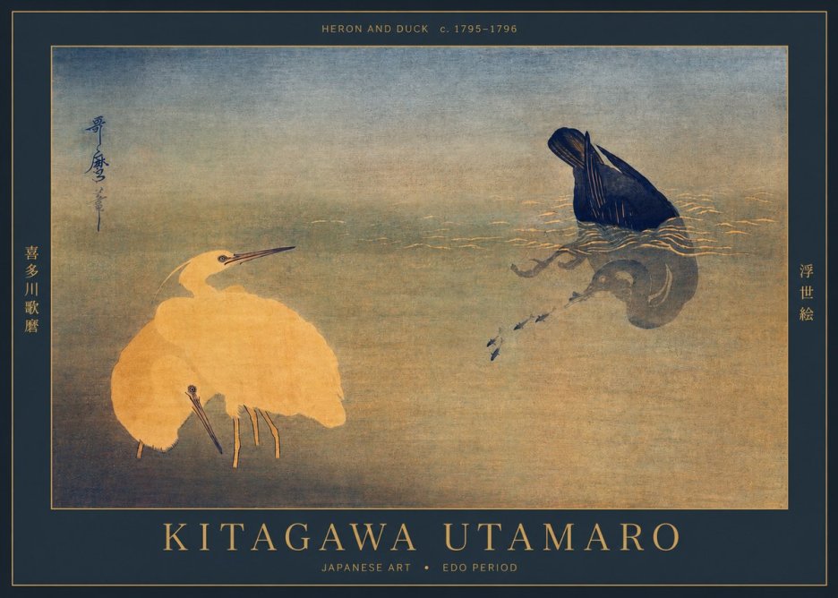 Kitagawa Utamaro Heron and Duck No2 - Plakát