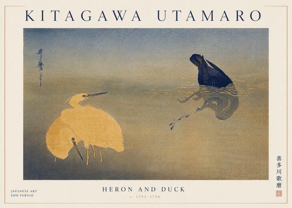 Kitagawa Utamaro Heron and Duck No6 - Plakát