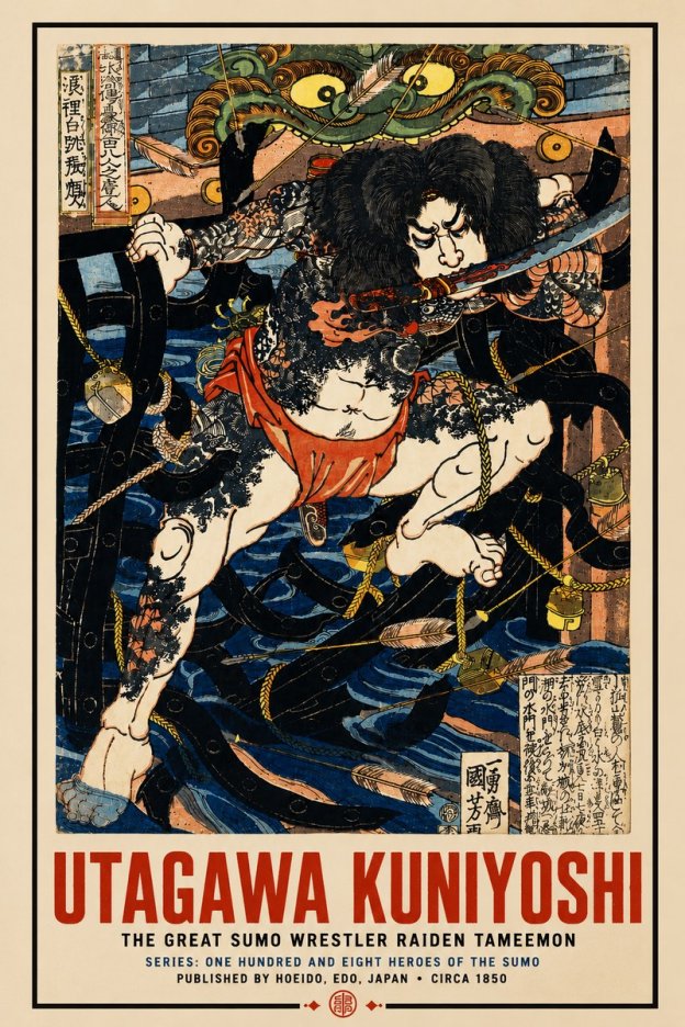 Utagawa Kuniyoshi The Great Sumo Wrestler Raiden Tameemon No4 - Plakát