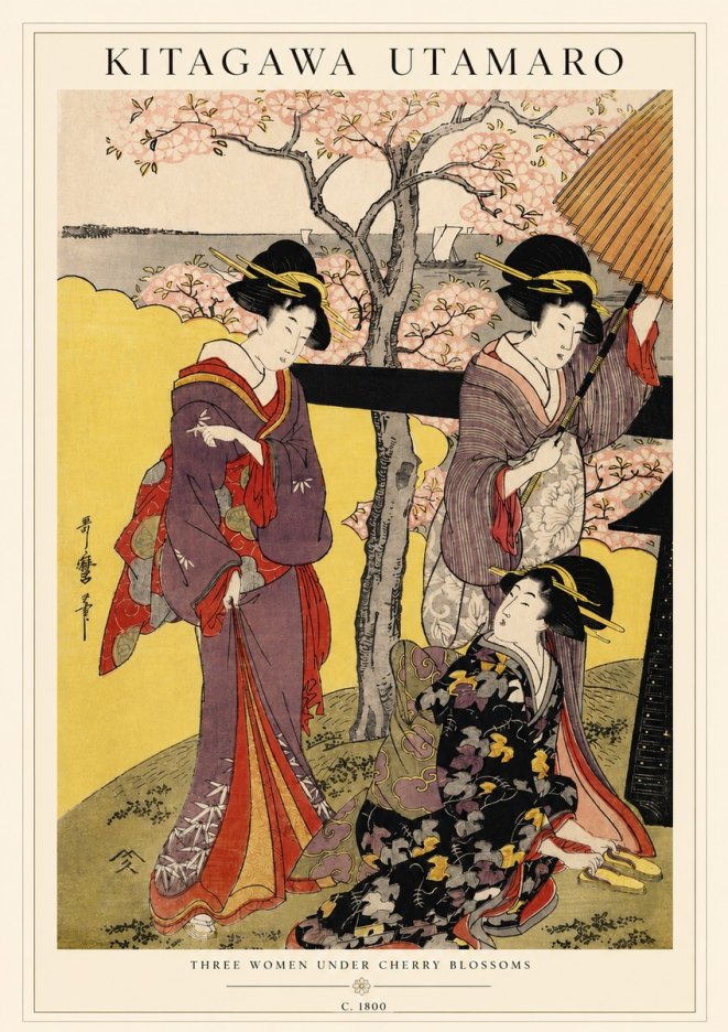 Kitagawa Utamaro Three Women Under Cherry Blossoms No3 - Plakát