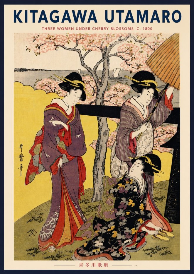 Kitagawa Utamaro Three Women Under Cherry Blossoms No5 - Plakát
