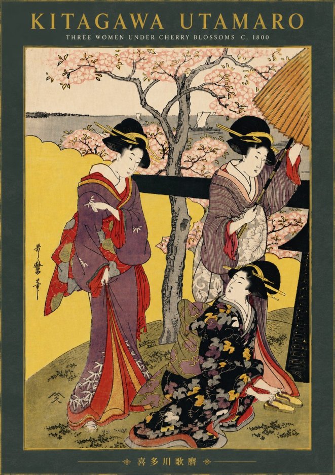 Kitagawa Utamaro Three Women Under Cherry Blossoms No6 - Plakát