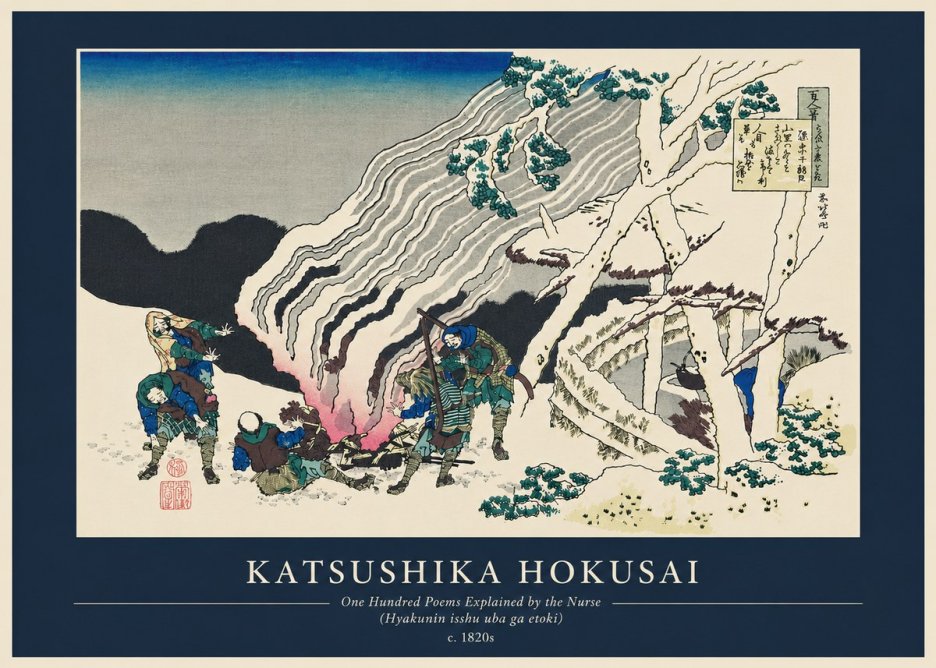 Katsushika Hokusai One Hundred Poems Explained by the Nurse (Hyakunin Isshu Uba Ga Etoki) No6 - Plakát