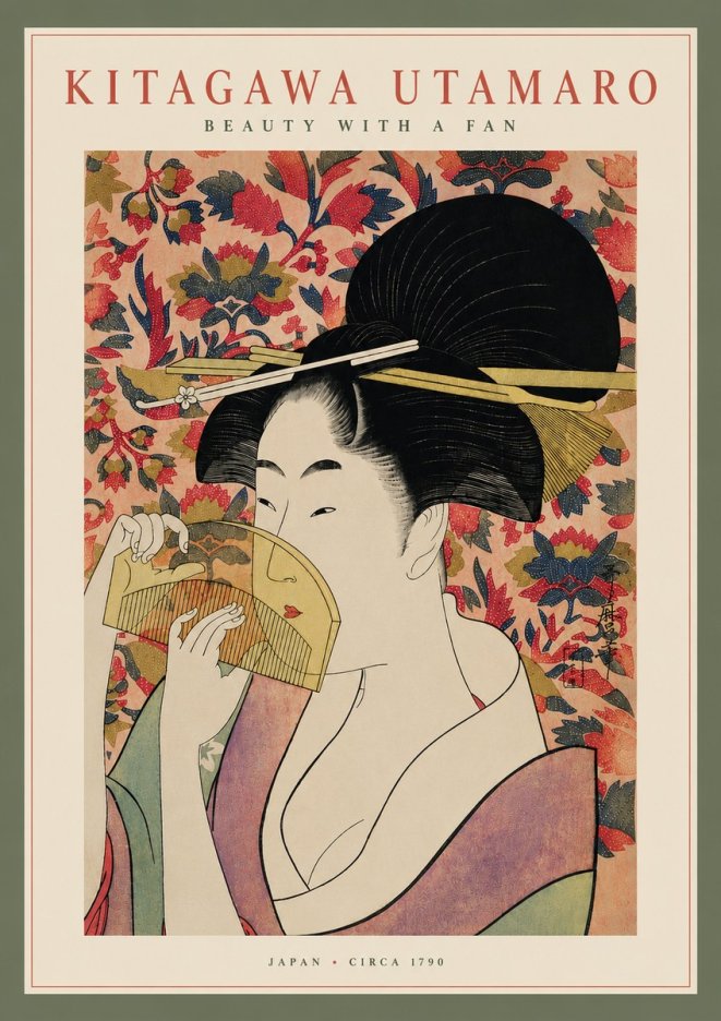 Kitagawa Utamaro Beauty with a Fan II No5 - Plakát