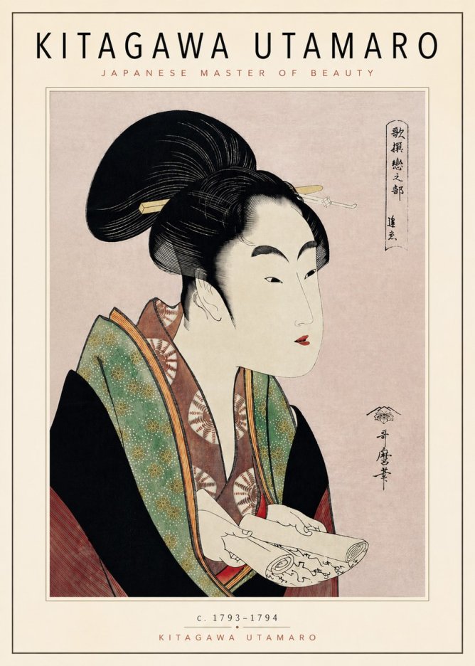 Kitagawa Utamaro Courtesan Reading a Scroll No4 - Plakát