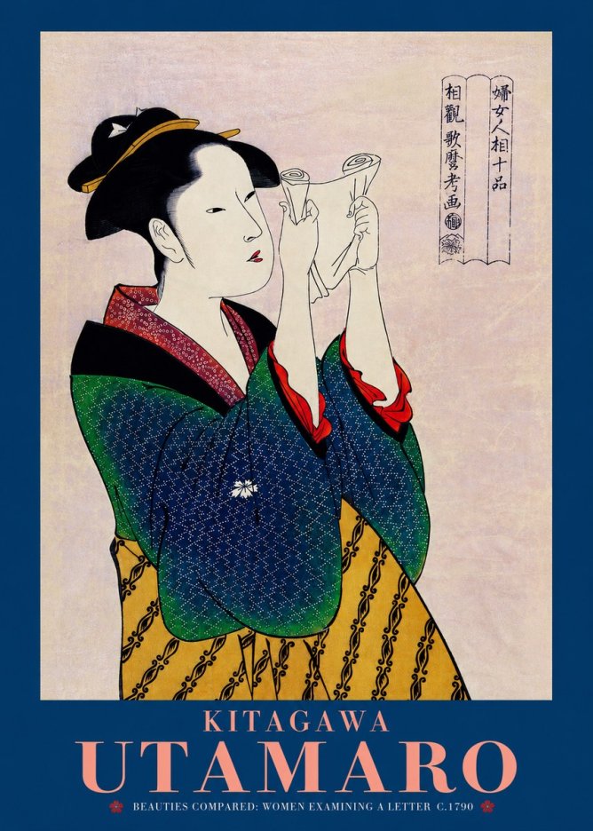 Kitagawa Utamaro Beauties Compared: Women Examining a Letter No2 - Plakát