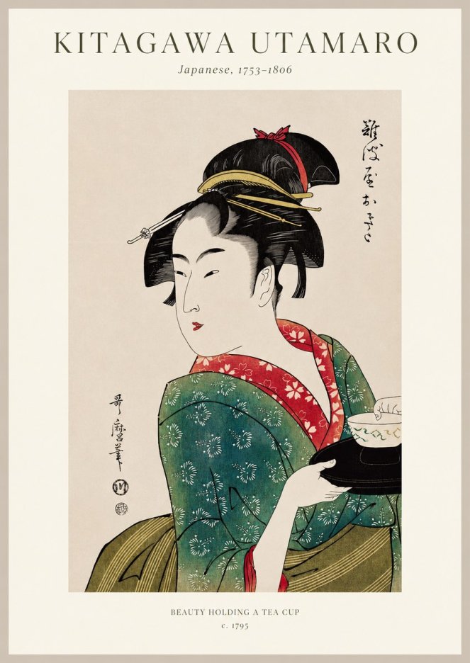 Kitagawa Utamaro Beauty Holding a Tea Cup No1 - Plakát