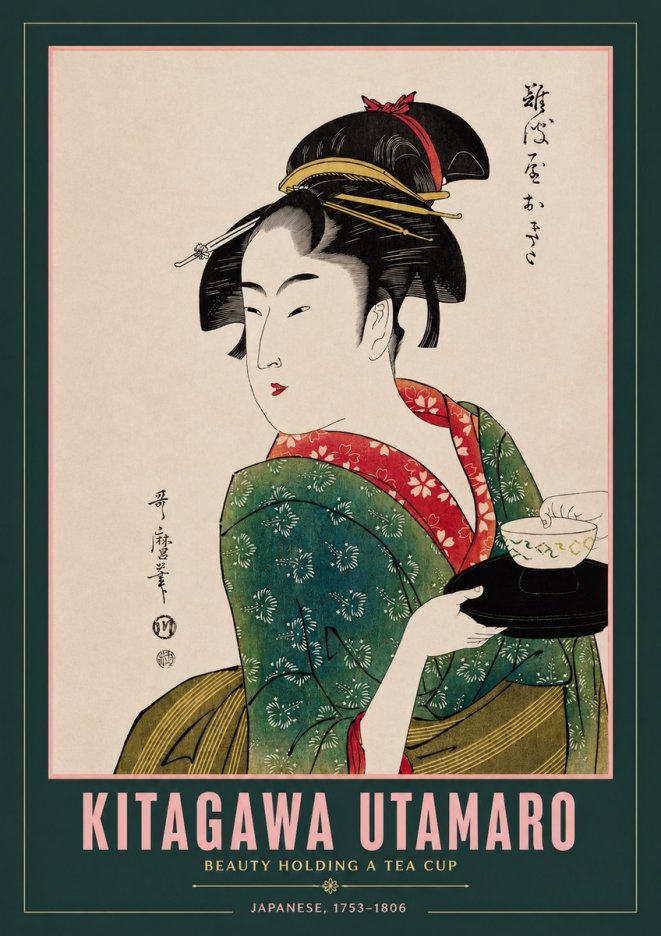 Kitagawa Utamaro Beauty Holding a Tea Cup No2 - Plakát