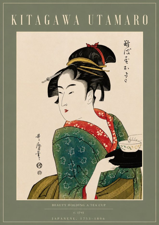 Kitagawa Utamaro Beauty Holding a Tea Cup No4 - Plakát