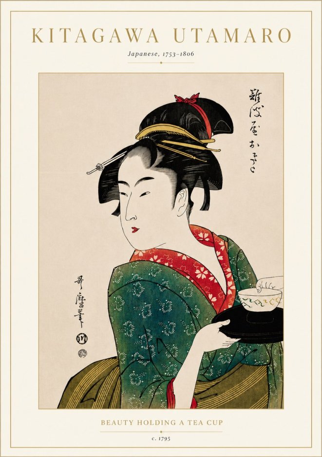 Kitagawa Utamaro Beauty Holding a Tea Cup No5 - Plakát