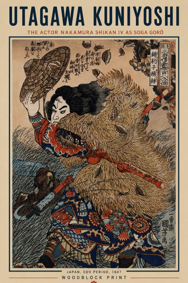 Utagawa Kuniyoshi The Actor Nakamura Shikan Iv as Soga Gorō No6 - Plakát