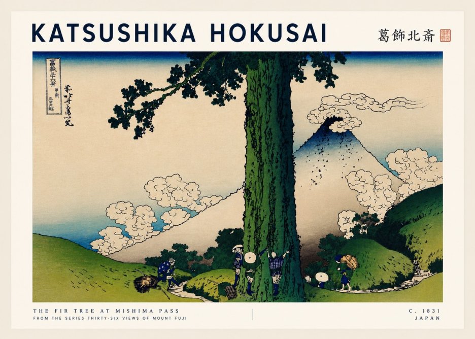 Katsushika Hokusai The Fir Tree at Mishima Pass No5 - Plakát