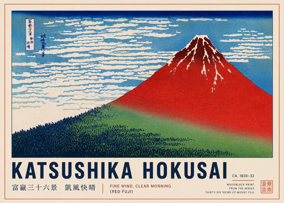 Katsushika Hokusai Fine Wind, Clear Morning (Red Fuji) I No4 - Plakát