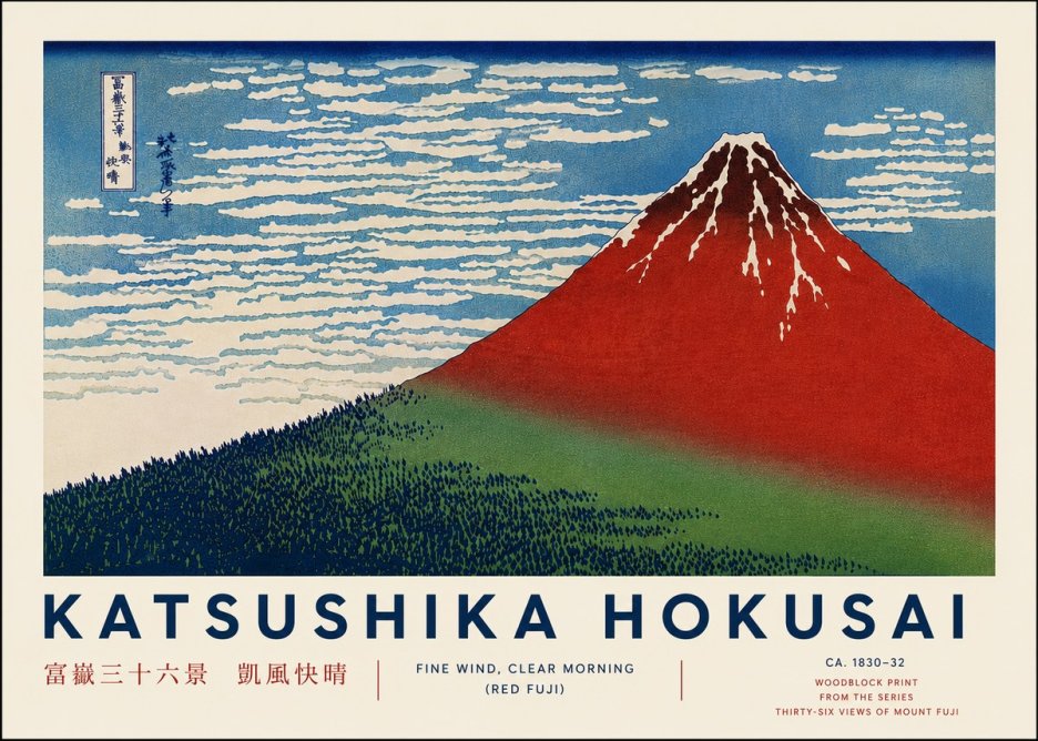 Katsushika Hokusai Fine Wind, Clear Morning (Red Fuji) I No8 - Plakát