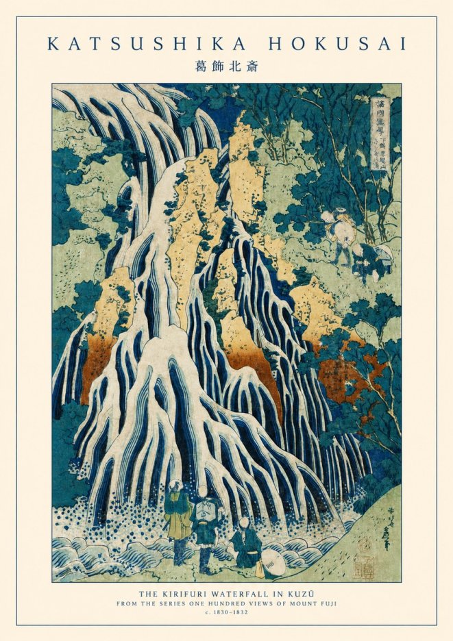 Katsushika Hokusai The Kirifuri Waterfall in Kuzū from the Series One Hundred Views of Mount Fuji No1 - Plakát