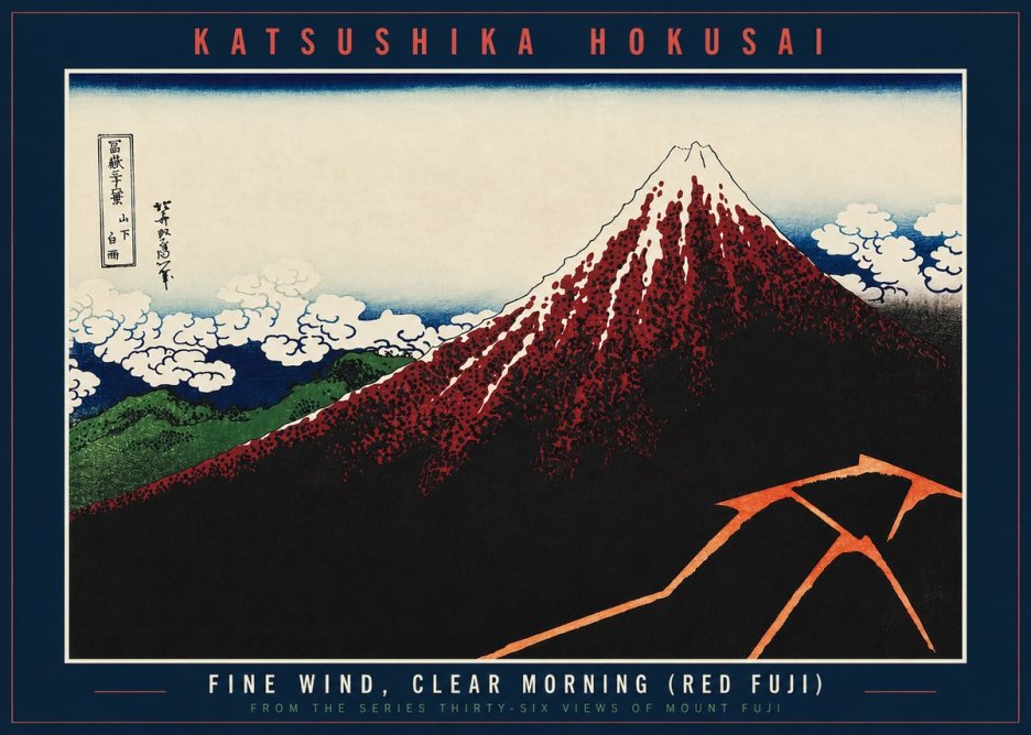 Katsushika Hokusai Fine Wind, Clear Morning (Red Fuji) II No2 - Plakát