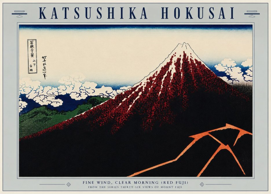 Katsushika Hokusai Fine Wind, Clear Morning (Red Fuji) II No5 - Plakát