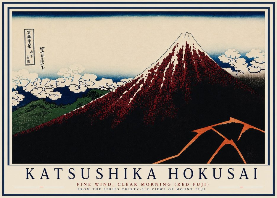 Katsushika Hokusai Fine Wind, Clear Morning (Red Fuji) II No7 - Plakát
