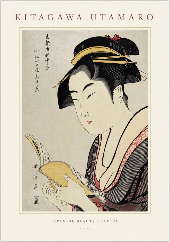 Kitagawa Utamaro Japanese Beauty Reading No1 - Plakát