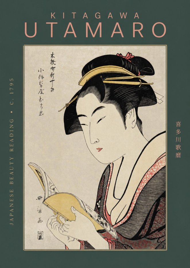 Kitagawa Utamaro Japanese Beauty Reading No2 - Plakát