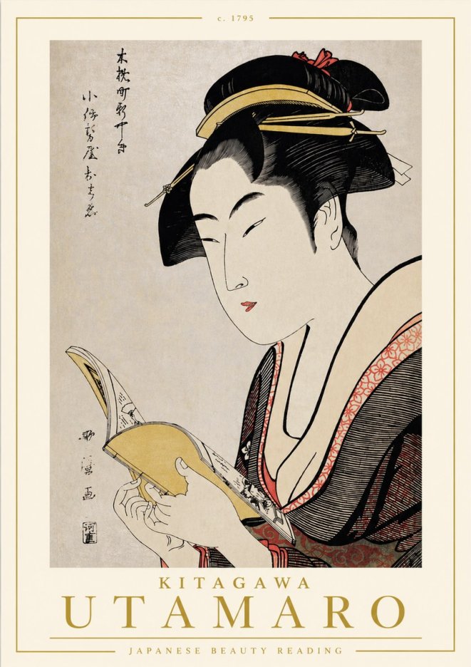 Kitagawa Utamaro Japanese Beauty Reading No4 - Plakát