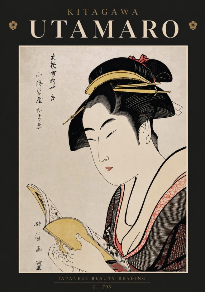 Kitagawa Utamaro Japanese Beauty Reading No6 - Plakát