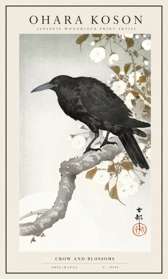 Ohara Koson Crow and Blossoms I No1 - Plakát