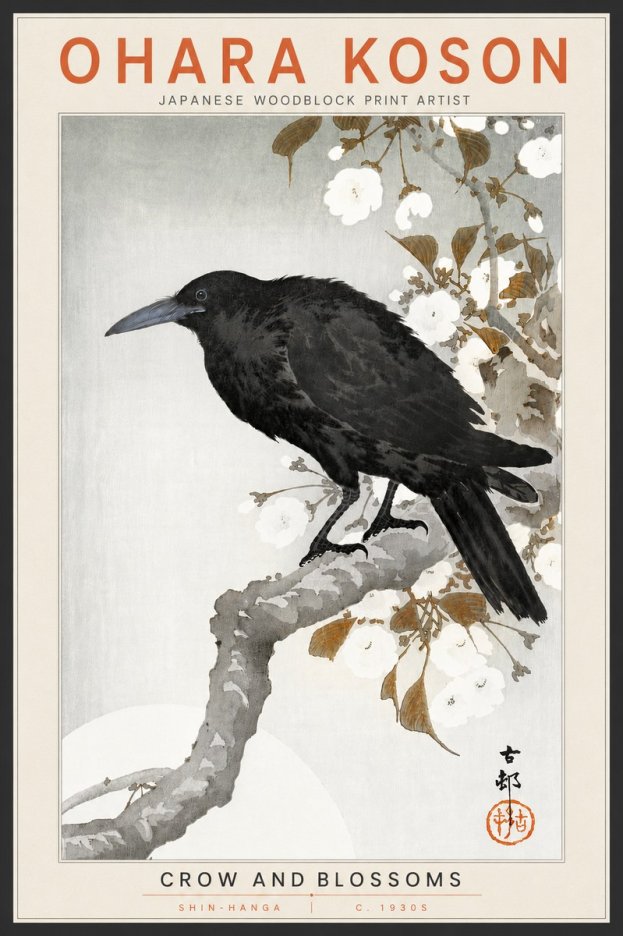 Ohara Koson Crow and Blossoms I No4 - Plakát