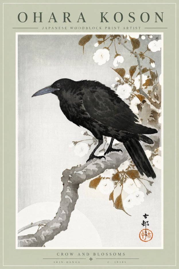 Ohara Koson Crow and Blossoms I No6 - Plakát