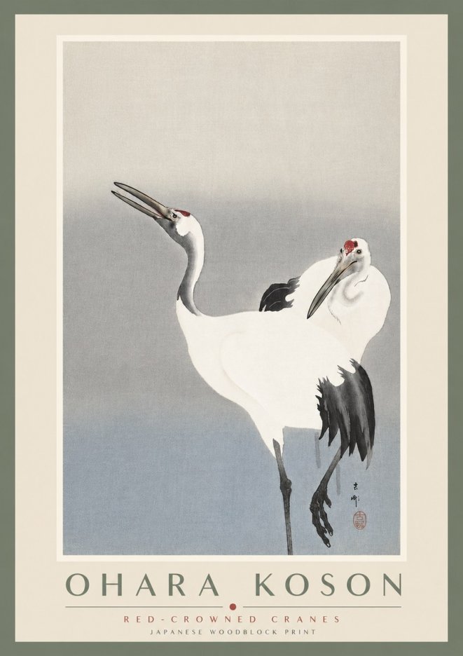 Ohara Koson Red-crowned Cranes No4 - Plakát