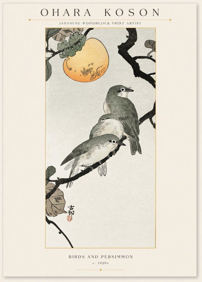 Ohara Koson Birds and Persimmon No1 - Plakát