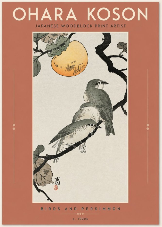 Ohara Koson Birds and Persimmon No2 - Plakát