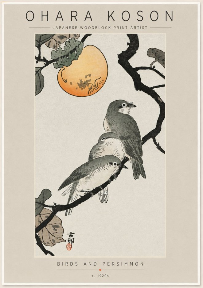 Ohara Koson Birds and Persimmon No6 - Plakát