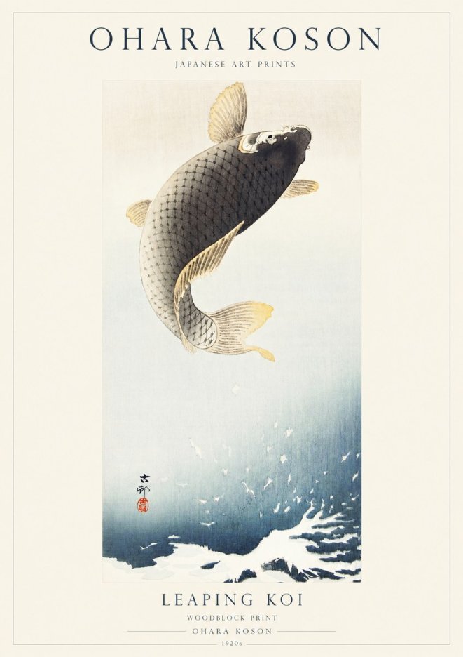 Ohara Koson Leaping Koi I No1 - Plakát